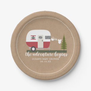 Adventure Retro Camper Trailer Neutral Baby Shower Paper Plate