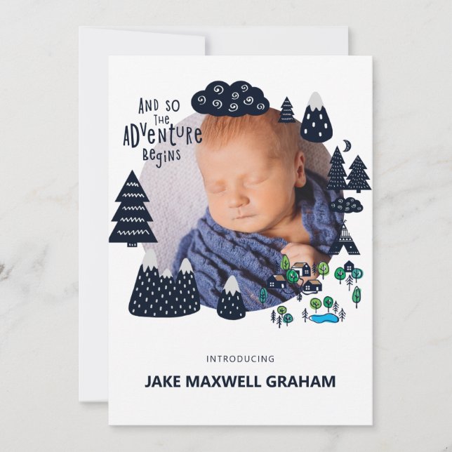 Adventure Sketch | Double Sided Birth Announcement (Front)