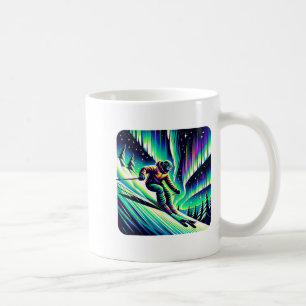 Adventure skiing under northern lights coffee mug