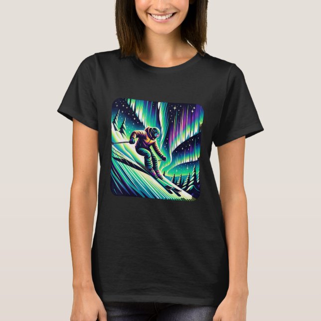 Adventure Skiing Under Northern Lights  T-Shirt (Front)