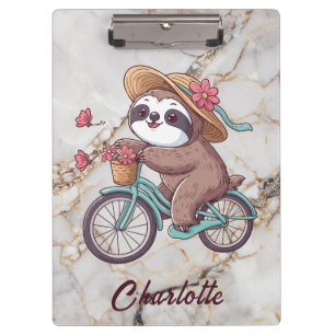 Adventure Sloth On A Bike Ride Personalised Name Clipboard