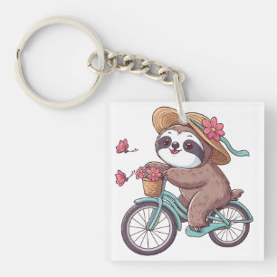 Adventure Sloth on Bike, Cute Sloth On A Bike Ride Key Ring