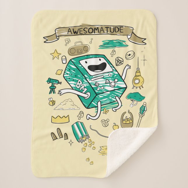 Adventure Time | "Awesomatude" BMO Sketch Sherpa Blanket (Front)