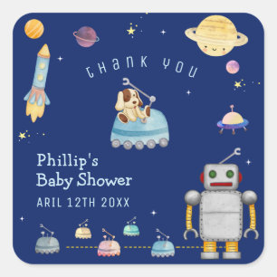 Adventure Toys Robot Boy Outer Space Baby Shower Square Sticker