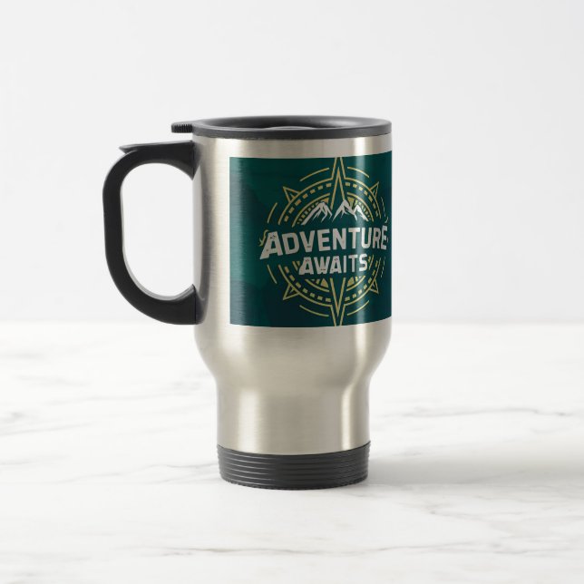 Adventure Travel Emblem Mug for Adventure lovers. (Left)