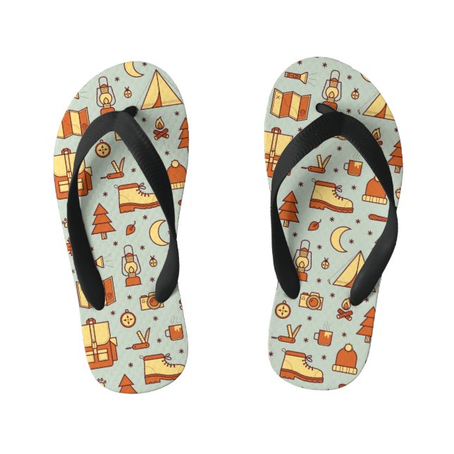 Adventure travel icons, seamless pattern. kid's jandals (Footbed)