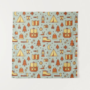 Adventure travel icons, seamless pattern. tapestry