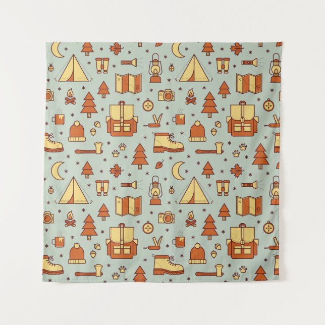 Adventure travel icons, seamless pattern. tapestry (Front)