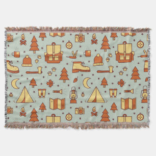Adventure travel icons, seamless pattern. throw blanket