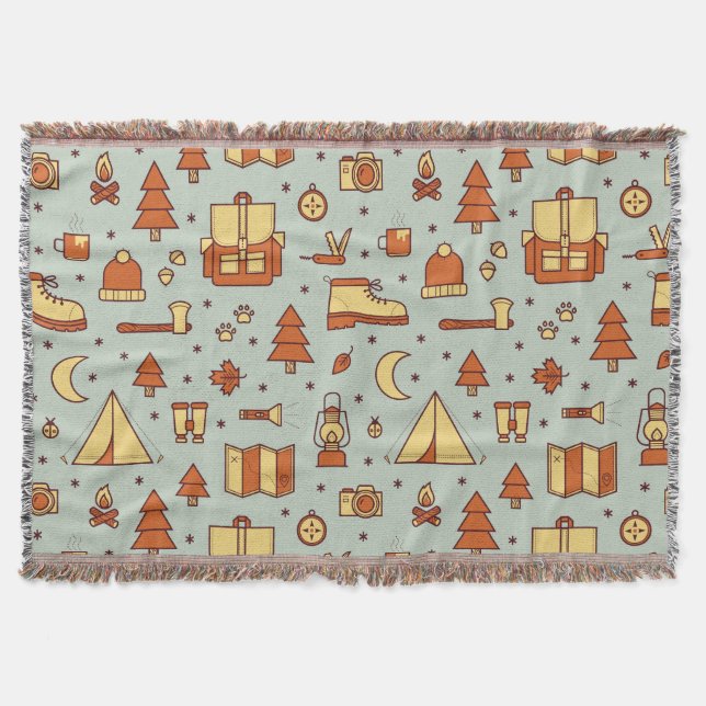 Adventure travel icons, seamless pattern. throw blanket (Front)