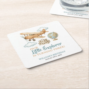Adventure Travel Little Explorer Birthday Square Paper Coaster