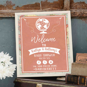 Adventure Travel Map Baby Shower Welcome Poster