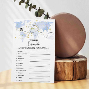Adventure Travel Map Baby Shower Word Game Cards
