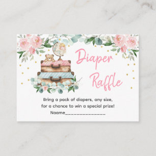 Adventure Travel Pink Floral Baby Diaper Raffle Enclosure Card