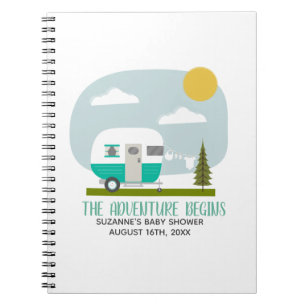 Adventure Turquoise Camper Baby Shower Guestbook Notebook