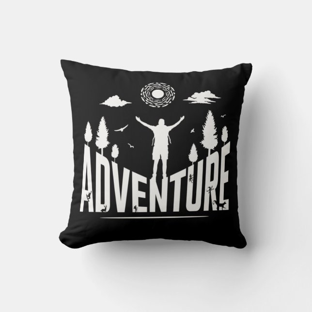 Adventure Typography White Art  Cushion (Front)