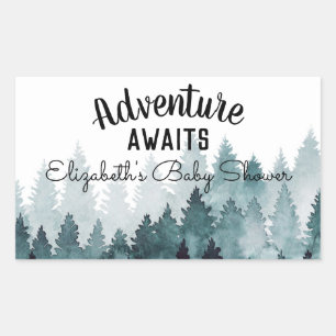 Adventure Watercolor Rustic Forest Baby Shower  Rectangular Sticker