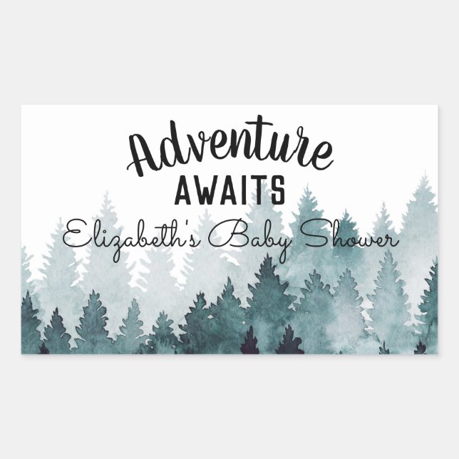 Adventure Watercolor Rustic Forest Baby Shower  Rectangular Sticker (Front)