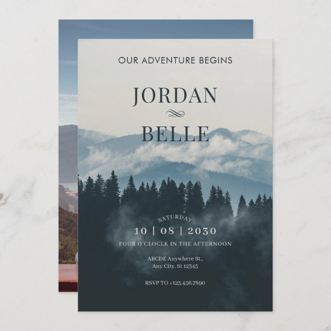 Adventure wedding photo forest minimalist  invitation (Front/Back)