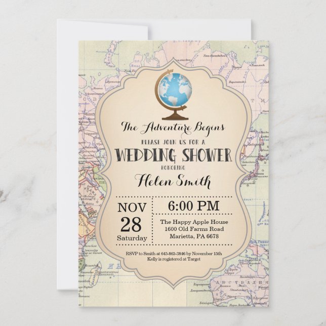 Adventure Wedding Shower Invitation Map Travel (Front)