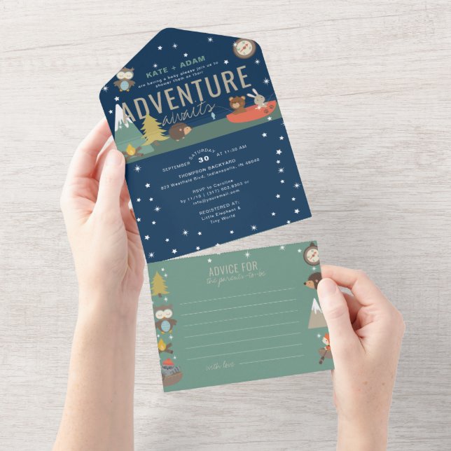 Adventure Woodland & Advice Boy Navy Baby Shower All In One Invitation (Tearaway)