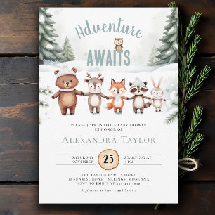 Adventure Woodland Animals Pine Winter Baby Shower Invitation