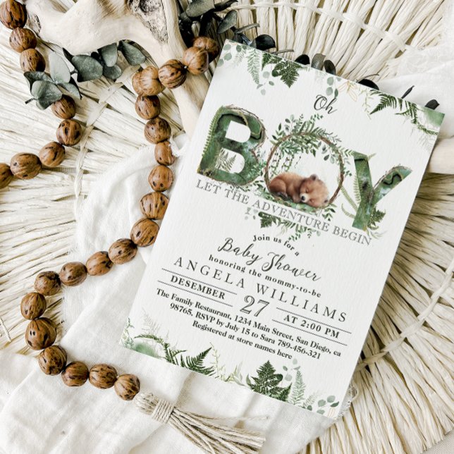Adventure Woodland Bear Baby Boy Shower Invitation (Creator Uploaded)
