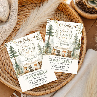 Adventure Woodland Camping Animals baby shower Invitation