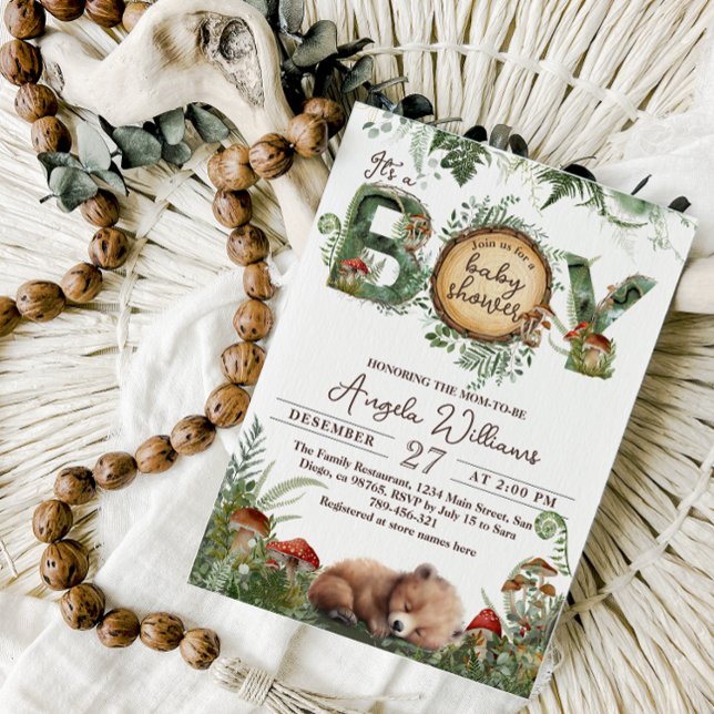 Adventure Woodland Mushroom Fern Baby Boy Shower Invitation (Creator Uploaded)