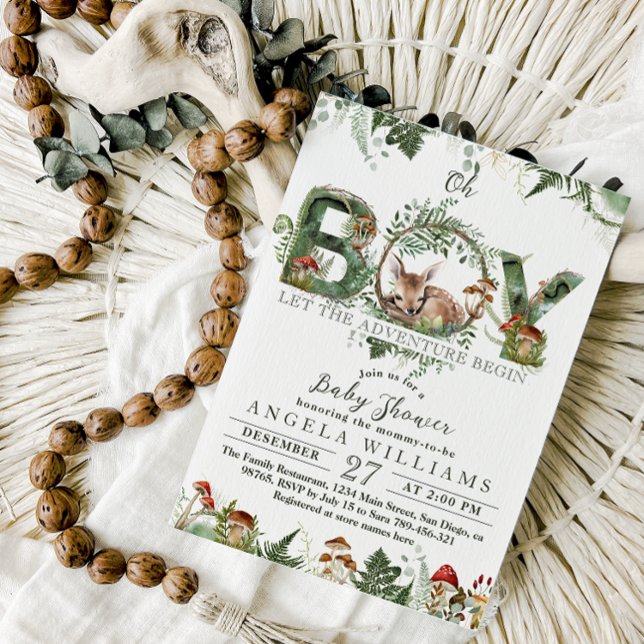 Adventure Woodland Mushroom Fern Baby Boy Shower Invitation (Creator Uploaded)