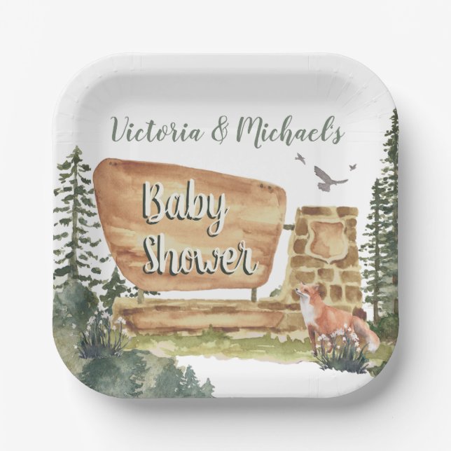 Adventure Woodland National Park Baby Shower Paper Plate (Front)