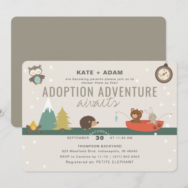 Adventure Woodland Neutral Adoption Baby Shower Invitation (Front/Back)