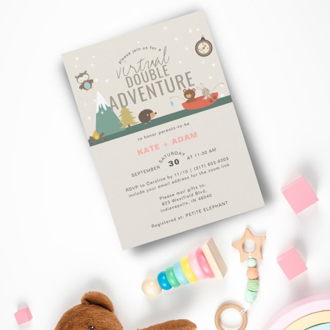 Adventure Woodland Twin Girls Virtual Baby Shower Invitation (Creator Uploaded)