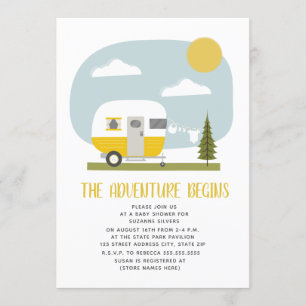 Adventure Yellow Camper Clothesline Baby Shower Invitation
