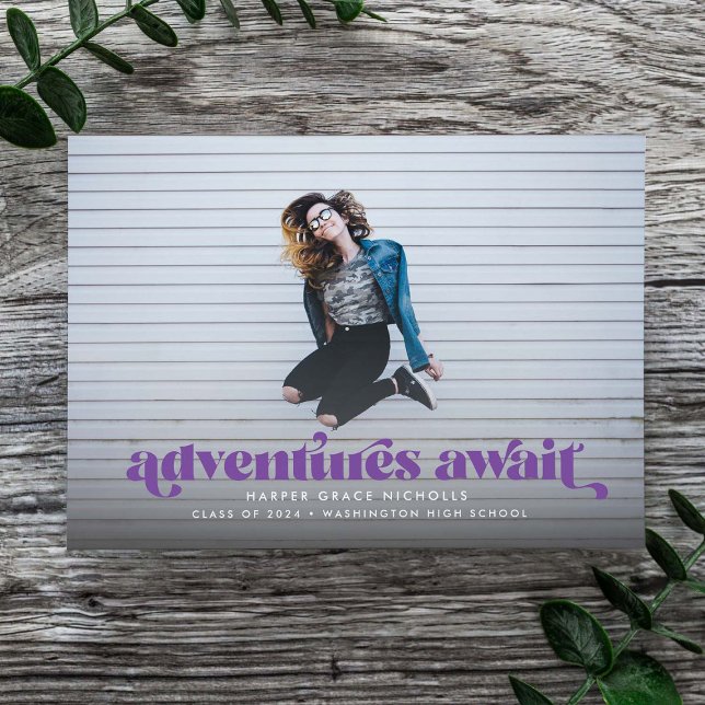Adventures Await (Purple) Graduation Invitation (Creator Uploaded)