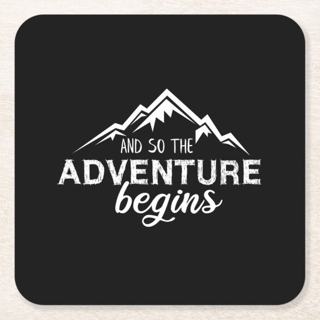 adventures begins square paper coaster (Front)