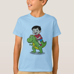 Adventurous Boy Riding Dinosaur T-Shirt