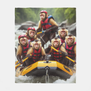 Adventurous Capuchin Monkeys Whitewater Rafting Fleece Blanket