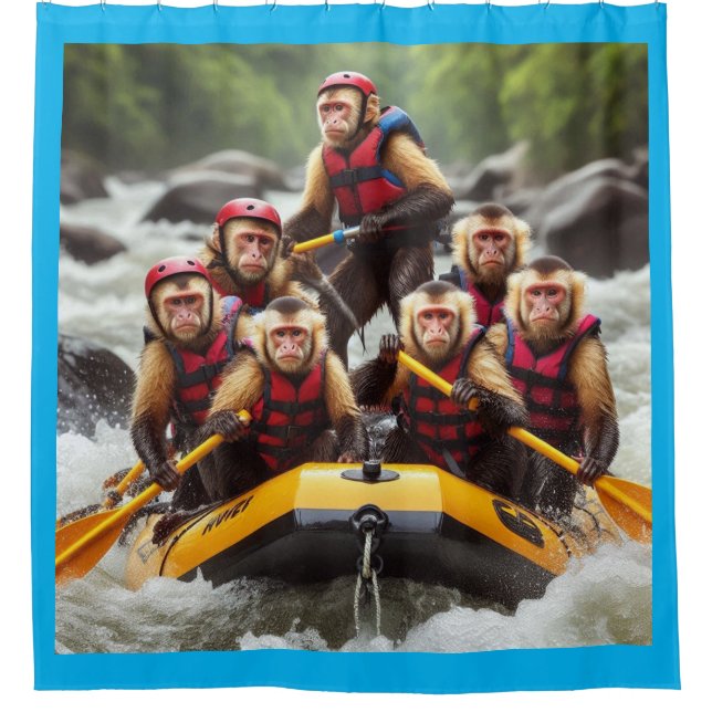 Adventurous Capuchin Monkeys Whitewater Rafting Shower Curtain (Front)
