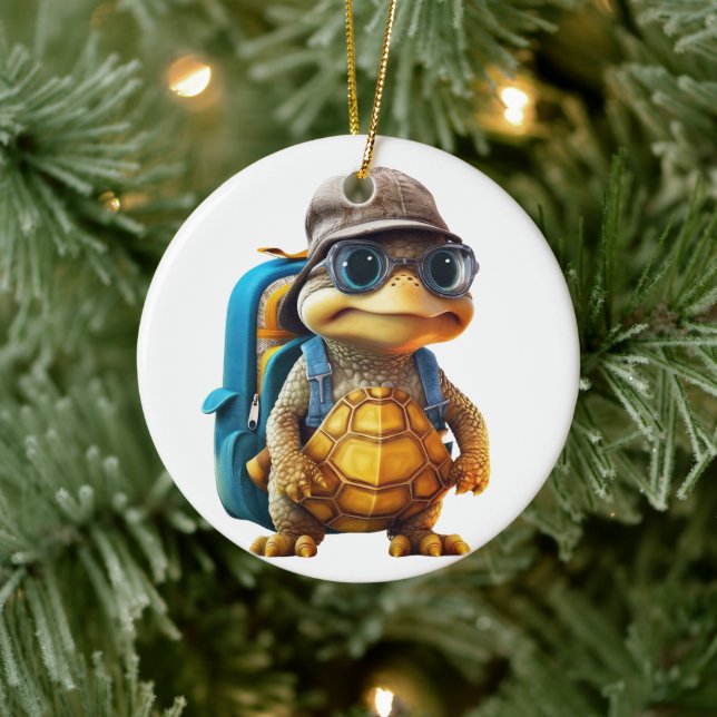 Adventurous Cute Little Turtle with Backpack, Ceramic Tree Decoration (Tree)