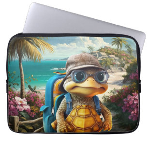 Adventurous Cute Little Turtle with Backpack, Laptop Sleeve