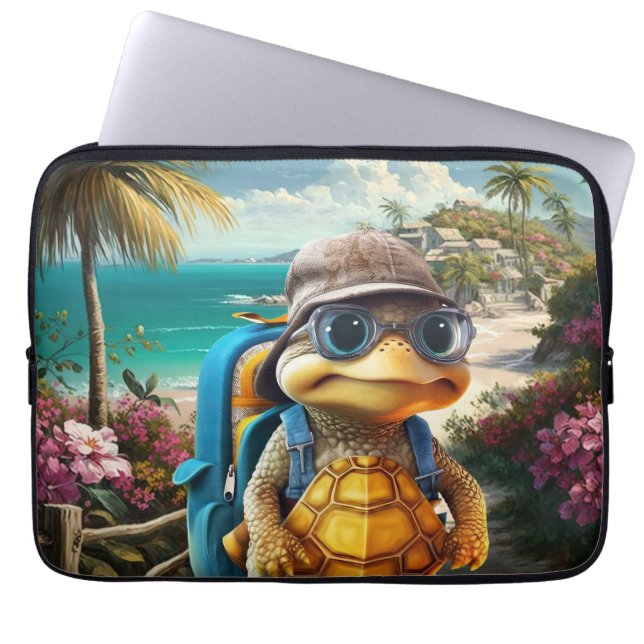 Adventurous Cute Little Turtle with Backpack, Laptop Sleeve (Front)