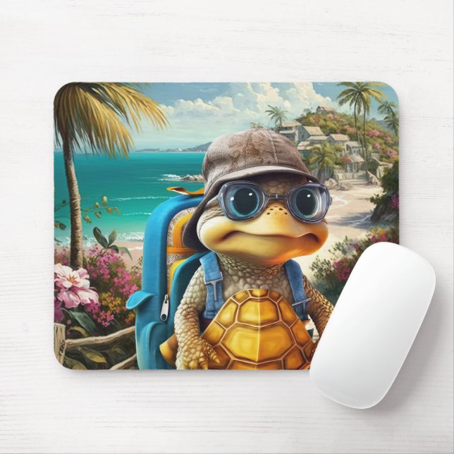 Adventurous Cute Little Turtle with Backpack, Mouse Pad (With Mouse)