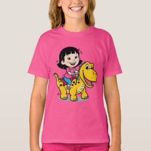 Adventurous Girl Riding Dinosaur T-Shirt