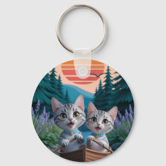 “Adventurous Kittens at Sunset – Cute Cat Key Ring