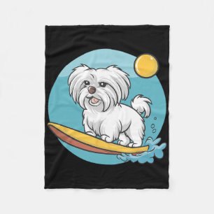 Adventurous Maltese Dog Surfing Funny Surfers Fleece Blanket
