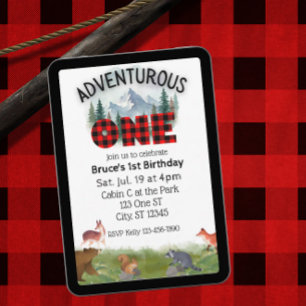 Adventurous One, Woodland Animal 1st Birthday Invitation