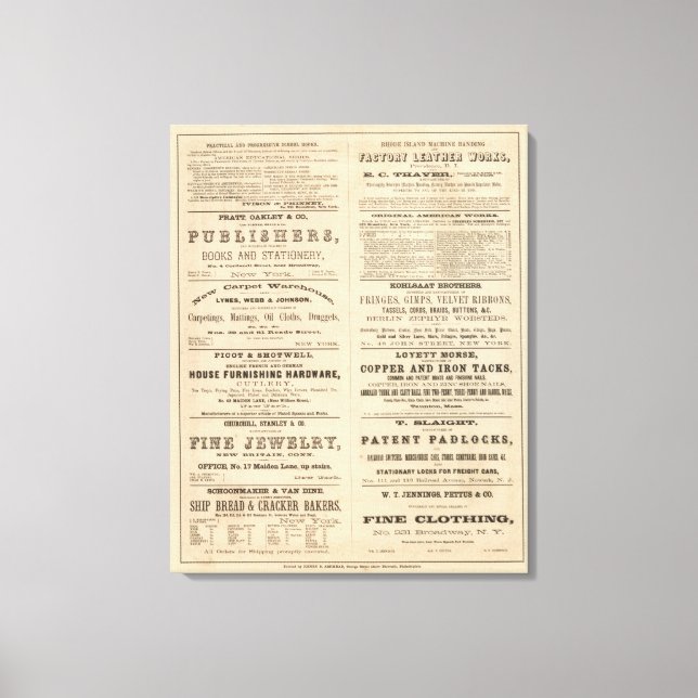 Advertisements for twelve companies, canvas print (Front)