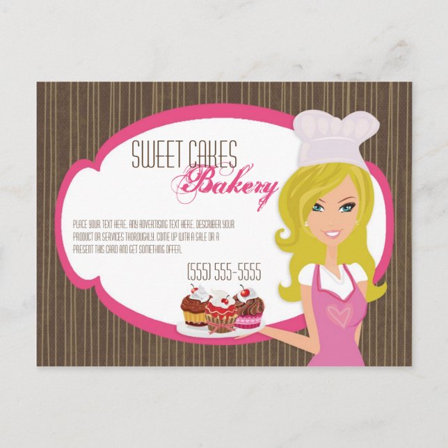 Advertising Card Blonde Baker on Pink Cup Cakes (Front)