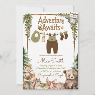 Adveture Awaits Forest Woodland Baby Shower Invitation